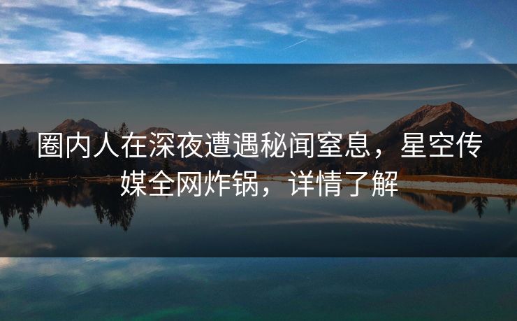 圈内人在深夜遭遇秘闻窒息，星空传媒全网炸锅，详情了解