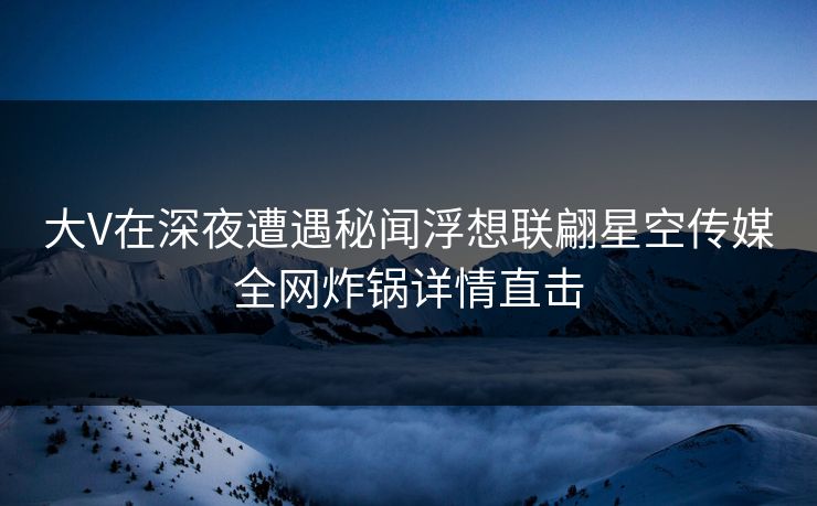 大V在深夜遭遇秘闻浮想联翩星空传媒全网炸锅详情直击
