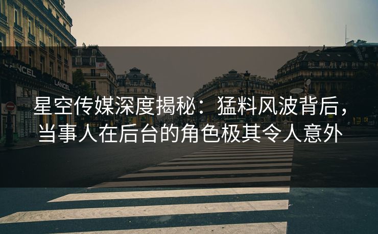 星空传媒深度揭秘：猛料风波背后，当事人在后台的角色极其令人意外