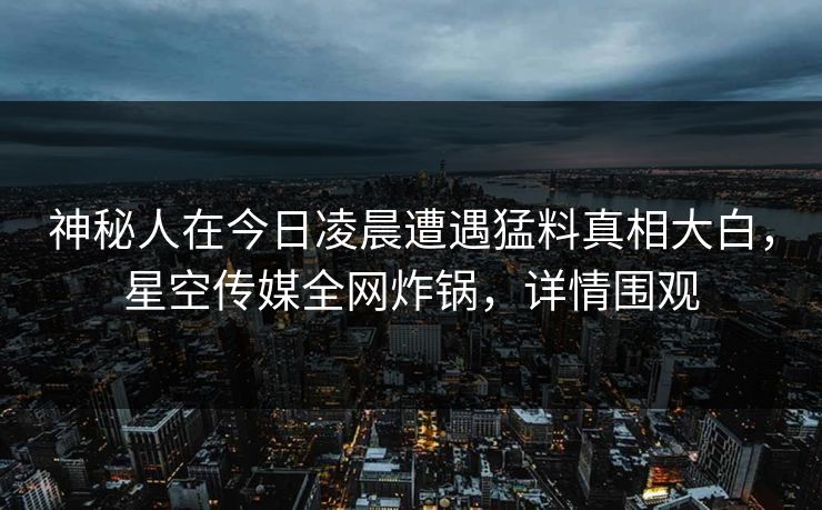 神秘人在今日凌晨遭遇猛料真相大白，星空传媒全网炸锅，详情围观